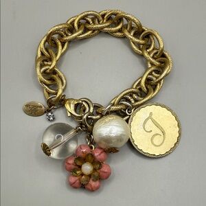 Maximal Art Gold Tone Pink Chunky Charm Bangle Cuff Statement Bracelet